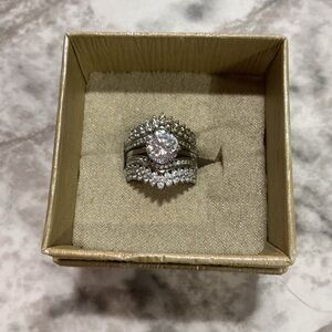 925 Silver Cubic Zirconia Bridal 2 piece Ring Set - White/Silver